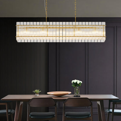 Modern Rectangular Crystal Glass 10-Light Chandelier