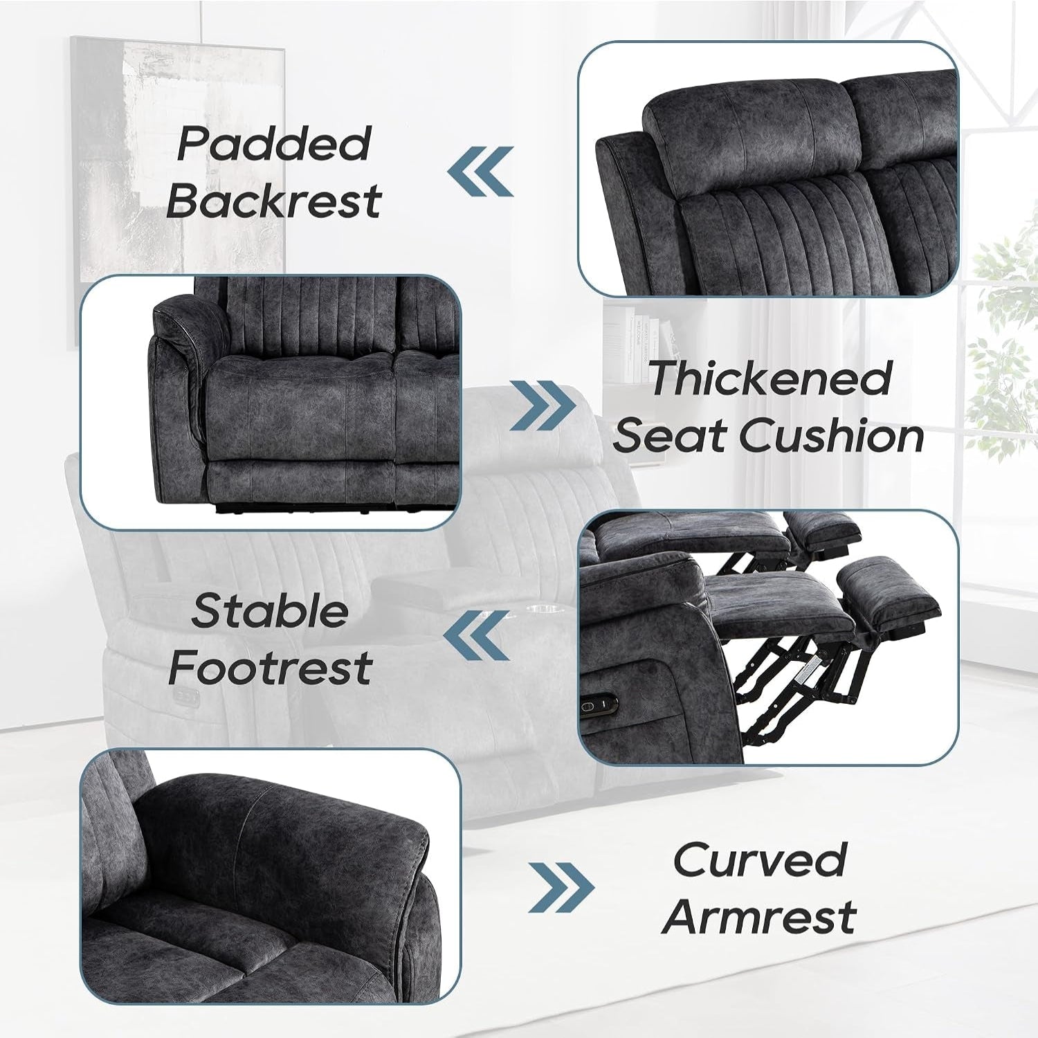 Zero Gravity Reclining Sofa Set, Power Recliner Living Room Set with Adjustable Headrest, Power Reclining Sofa and Loveseat Set with USB Port/Console/Cup Holders for Living Room(Grey)