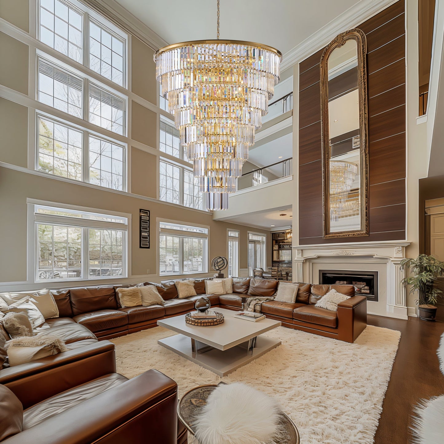 48-Inch Gold Tiered Crystal Tube Chandelier