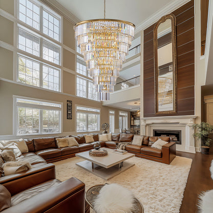 48-Inch Gold Tiered Crystal Tube Chandelier
