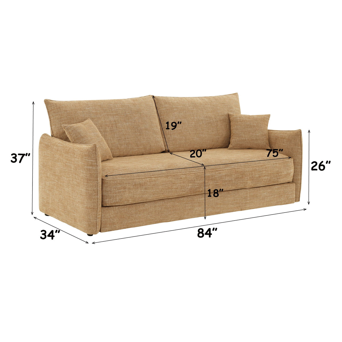Cadie Mocha Convertible Sleeper Sofa with Two Pillows