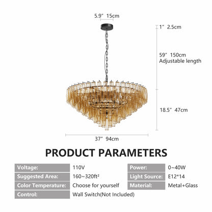 Modern Round 14-Light Black Chandelier with Smoke Glass Tubes
