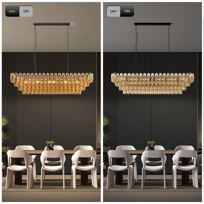 54-Inch Black Rectangular 12-Light Smoke Glass Chandelier
