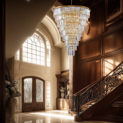 48-Inch Gold Tiered Crystal Tube Chandelier