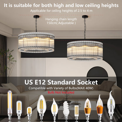 37-Inch Modern Black Round 8-Light Crystal Chandelier