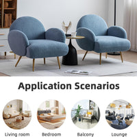 Blue Accent Sherpa Chair Comfy Modern Living Room Chair Teddy Fabric Mid Century Bedroom Chair with Golden Legs Arm Chair for Reading Bedroom Single