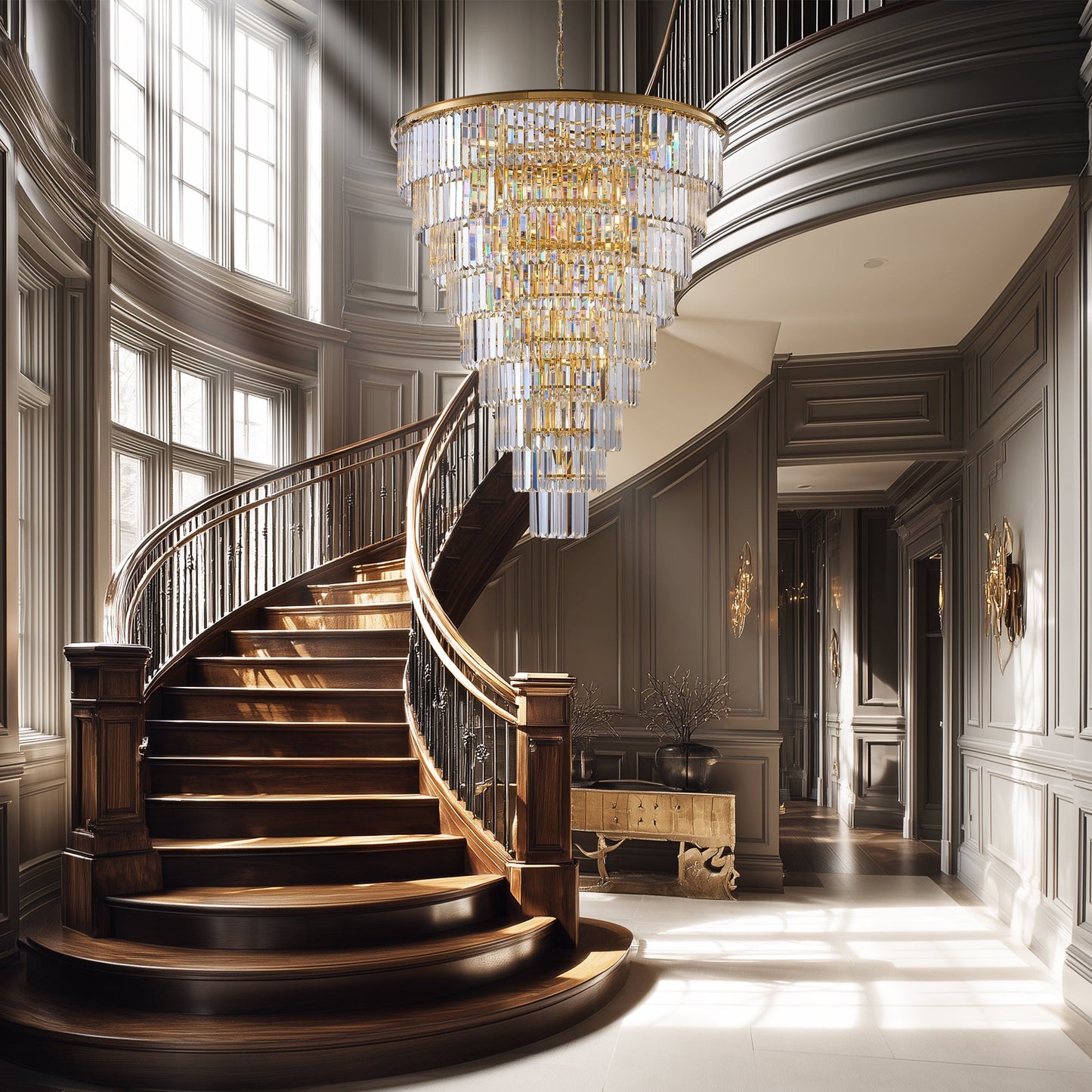 48-Inch Gold Tiered Crystal Tube Chandelier