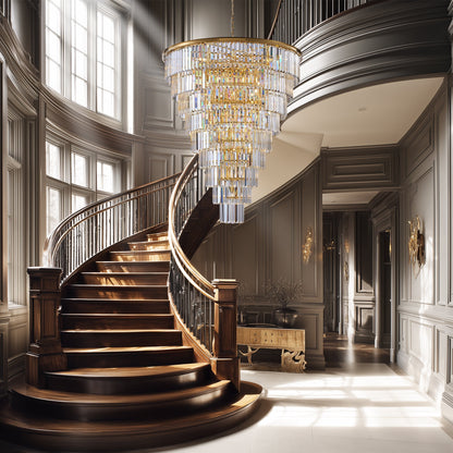 48-Inch Gold Tiered Crystal Tube Chandelier