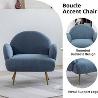 Blue Accent Sherpa Chair Comfy Modern Living Room Chair Teddy Fabric Mid Century Bedroom Chair with Golden Legs Arm Chair for Reading Bedroom Single