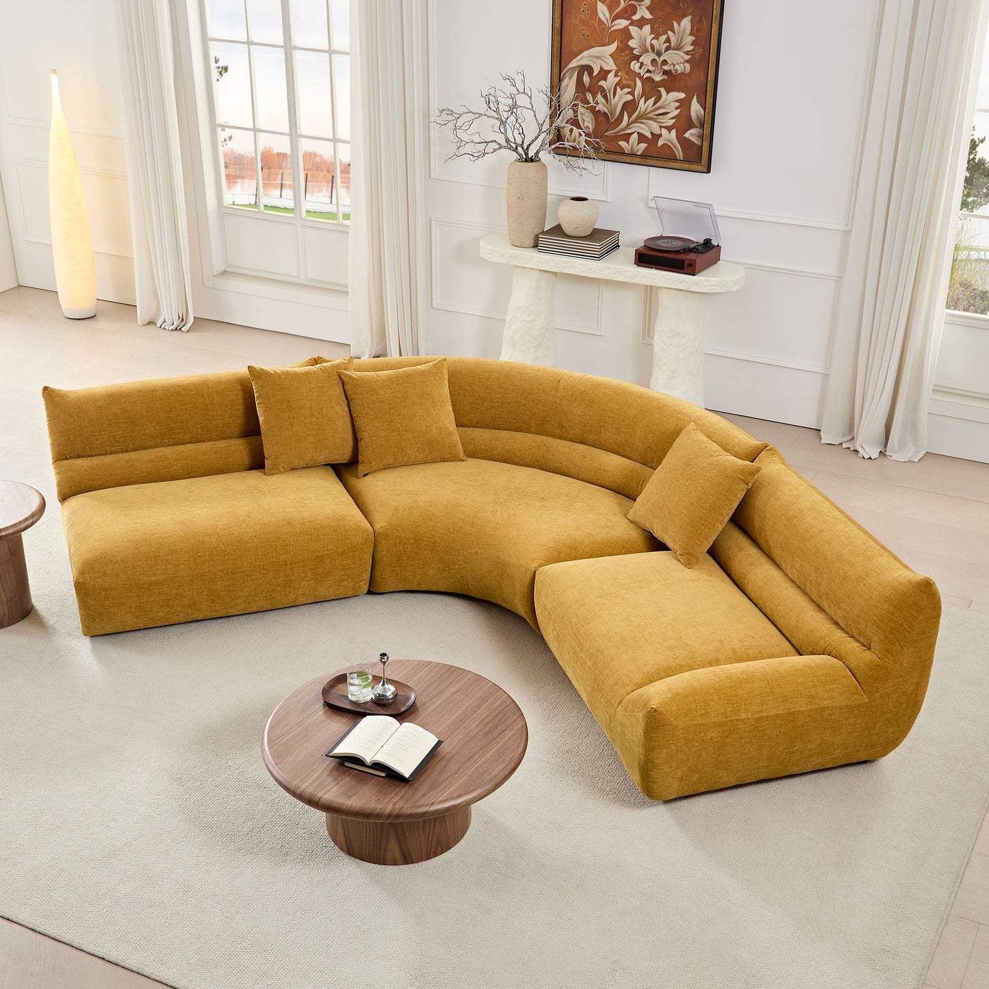 Modular Curved Sectional Sofa, 3-Piece Free-Form Configuration