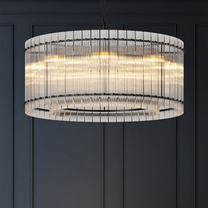 37-Inch Modern Black Round 8-Light Crystal Chandelier