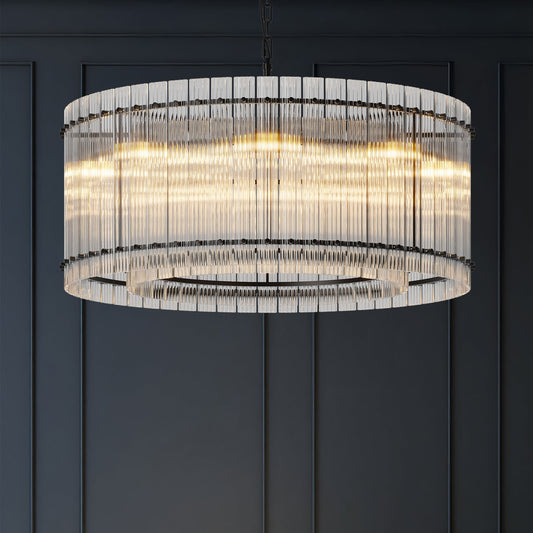 37-Inch Modern Black Round 8-Light Crystal Chandelier