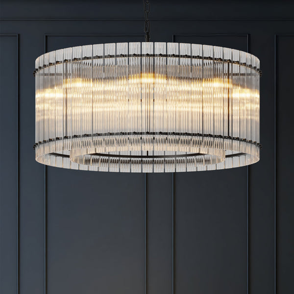 37-Inch Modern Black Round 8-Light Crystal Chandelier