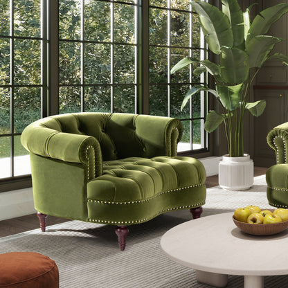 La Rosa Victorian Tufted Upholstered Accent Chair, Olive Green Performance Velvet