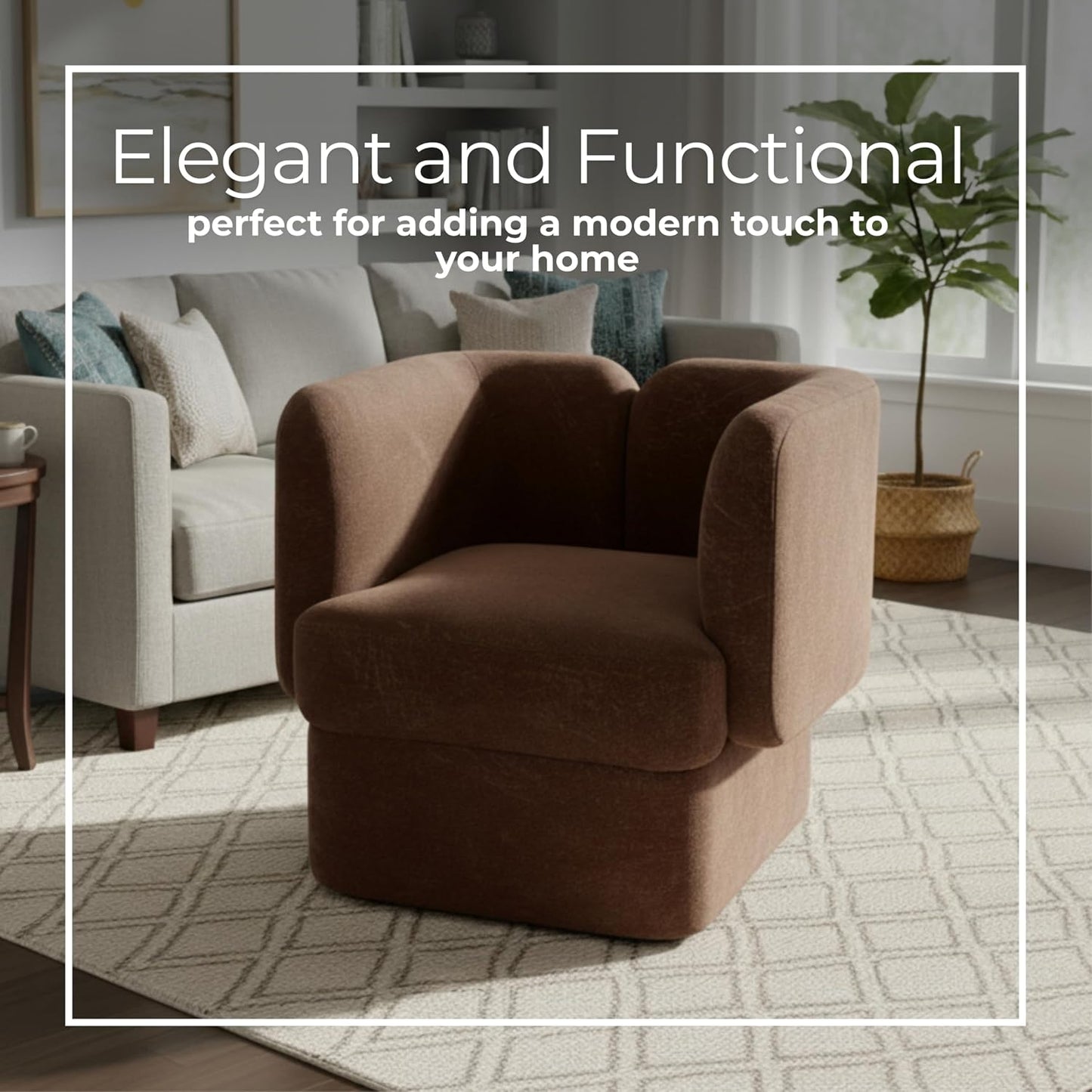 Shelter-Back Accent Chair with Cushioned Seat & Soft Fabric Upholstery – Comfortable & Stylish Office and Home Decor Lounge Chair for Bedroom & Living Room – 28", Brown