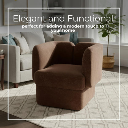 Shelter-Back Accent Chair with Cushioned Seat & Soft Fabric Upholstery – Comfortable & Stylish Office and Home Decor Lounge Chair for Bedroom & Living Room – 28", Brown