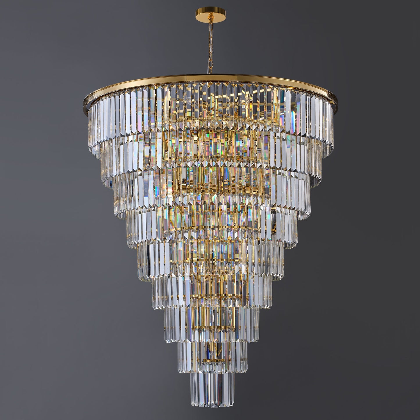 48-Inch Gold Tiered Crystal Tube Chandelier