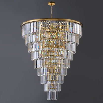 48-Inch Gold Tiered Crystal Tube Chandelier
