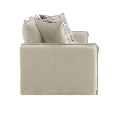 Beige Patterned Linen Sofa with Two Toss Pillows