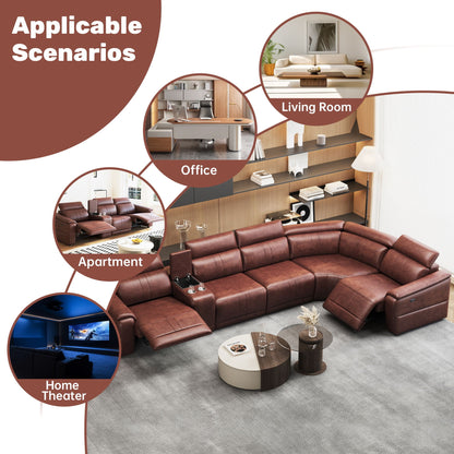 6 Piece Modular Sectional Sofa With 2 Cup Holders, Adjustable Recliners - Dark Brown