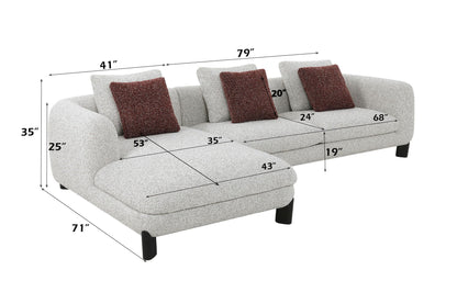 Mardi Tweed Sectional Sofa With 3 Pillows - Maroon / Beige