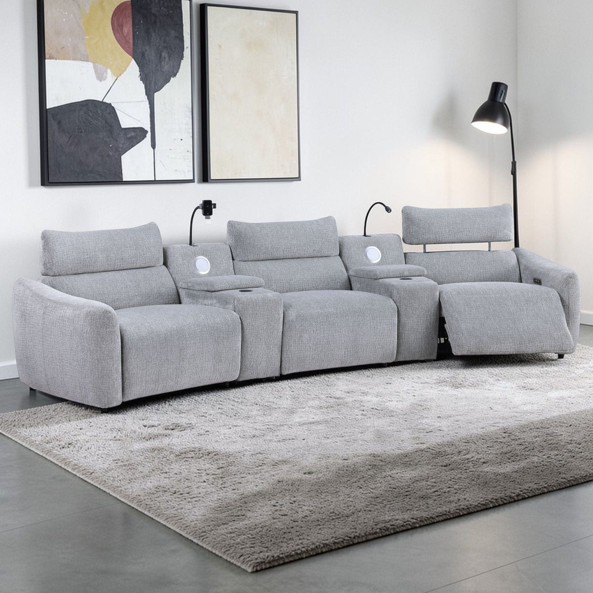Fullar Modular Power Reclining Sectional Sofa with Console – Light Gray