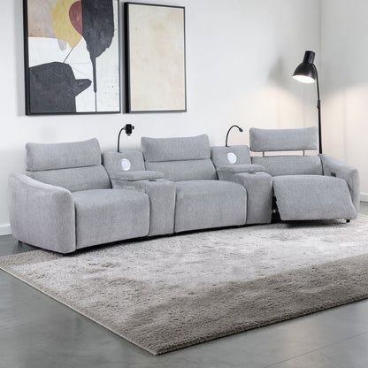 Fullar Modular Power Reclining Sectional Sofa with Console – Light Gray