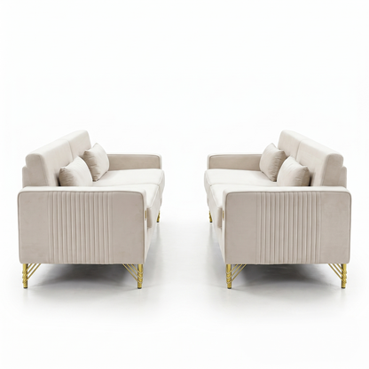 Ivory White 2-Piece Velvet Sofa Set