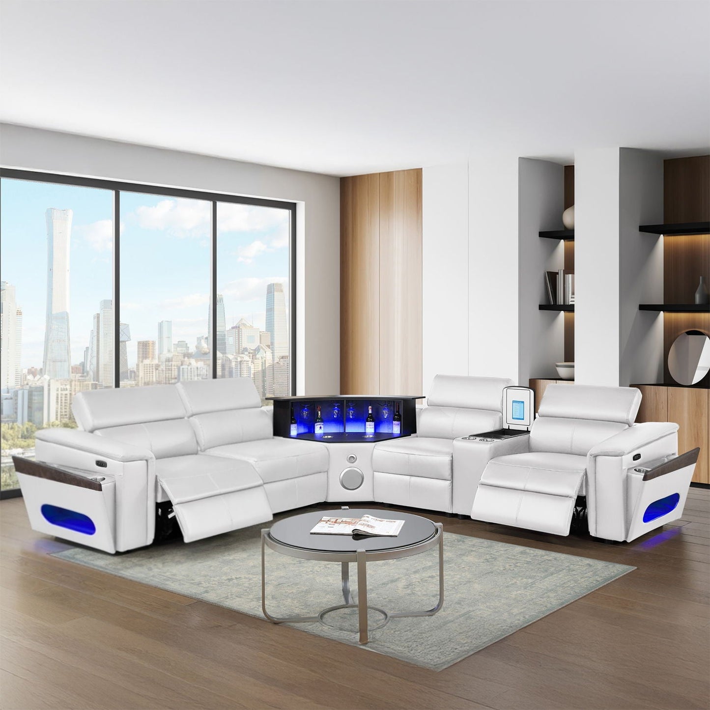 Nova - Sectional With Bluetooth Speaker, LED And Lifting Wine Cabinet