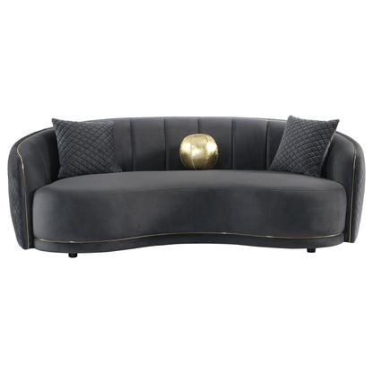 Luxe Upholstered Curved Sofa With Trim And Diamond Quilting - Dark Gray