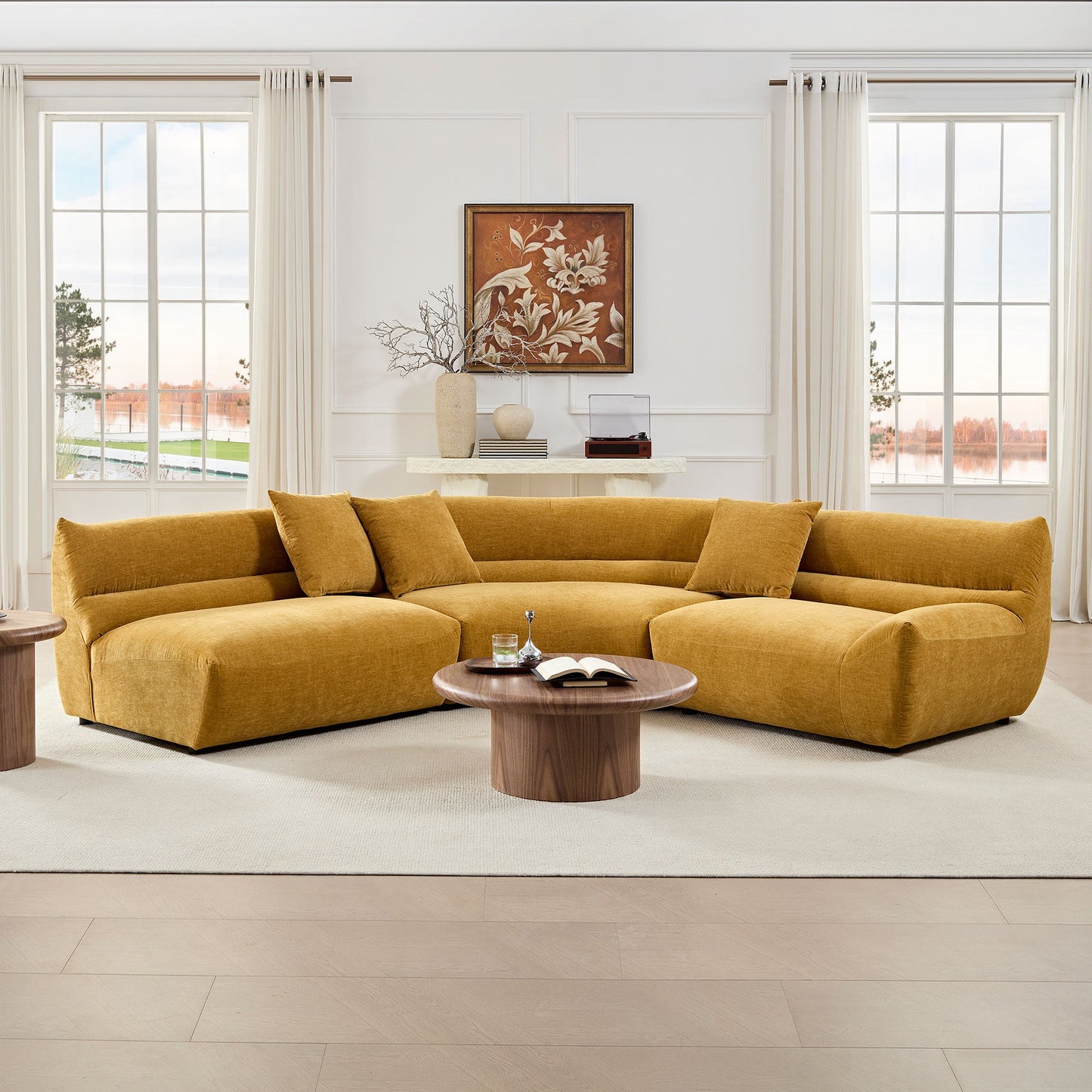 Modular Curved Sectional Sofa, 3-Piece Free-Form Configuration