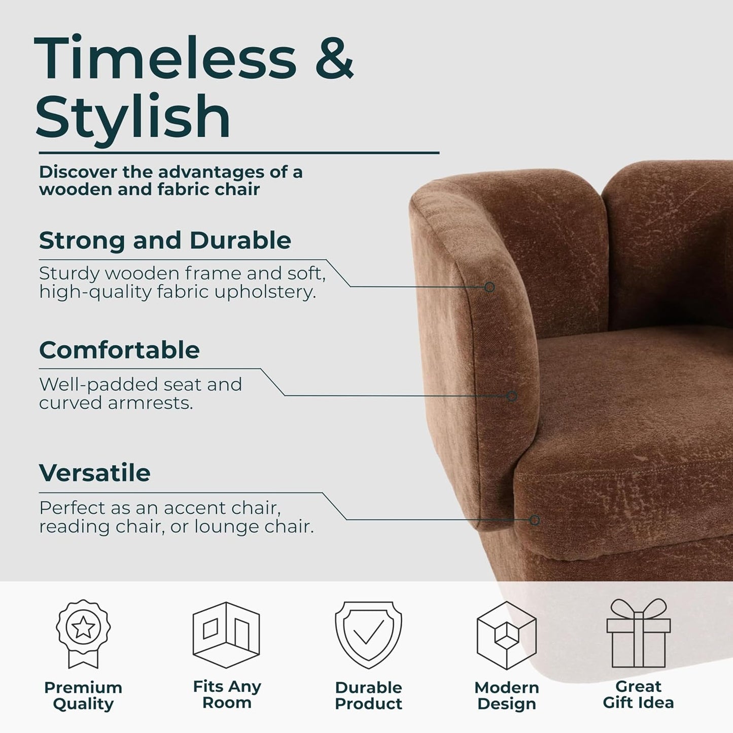 Shelter-Back Accent Chair with Cushioned Seat & Soft Fabric Upholstery – Comfortable & Stylish Office and Home Decor Lounge Chair for Bedroom & Living Room – 28", Brown