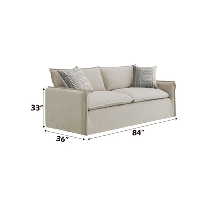 Beige Patterned Linen Sofa with Two Toss Pillows