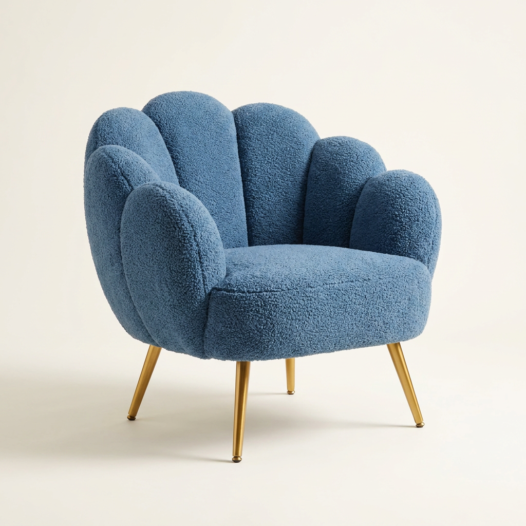 Accent Chair Built for Modern Living, Plush Sherpa Fabric, Golden Legs, Reading Armchair — Studio Shot