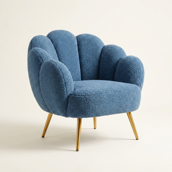 Accent Chair Built for Modern Living, Plush Sherpa Fabric, Golden Legs, Reading Armchair — Studio Shot