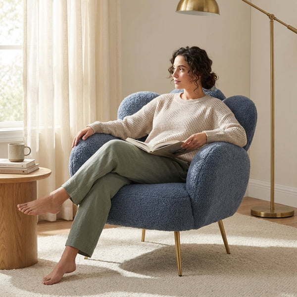 Accent Chair Built for Modern Living, Plush Sherpa Fabric, Golden Legs, Reading Armchair