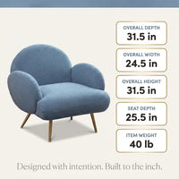 Blue Accent Sherpa Chair Comfy Modern Living Room Chair Teddy Fabric Mid Century Bedroom Chair with Golden Legs Arm Chair for Reading Bedroom Single — Results & Stats