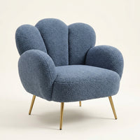 Blue Accent Sherpa Chair Comfy Modern Living Room Chair Teddy Fabric Mid Century Bedroom Chair with Golden Legs Arm Chair for Reading Bedroom Single — Studio Shot