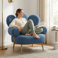 Blue Accent Sherpa Chair Comfy Modern Living Room Chair Teddy Fabric Mid Century Bedroom Chair with Golden Legs Arm Chair for Reading Bedroom Single — Lifestyle
