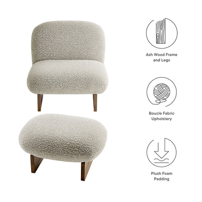 Loyal Boucle Fabric Accent Chair and Ottoman Set by Modway