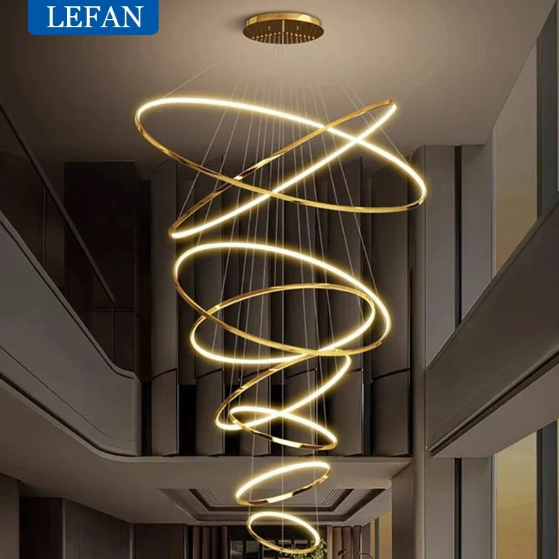 Modern Black Gold Aluminum Staircase Pendant Light