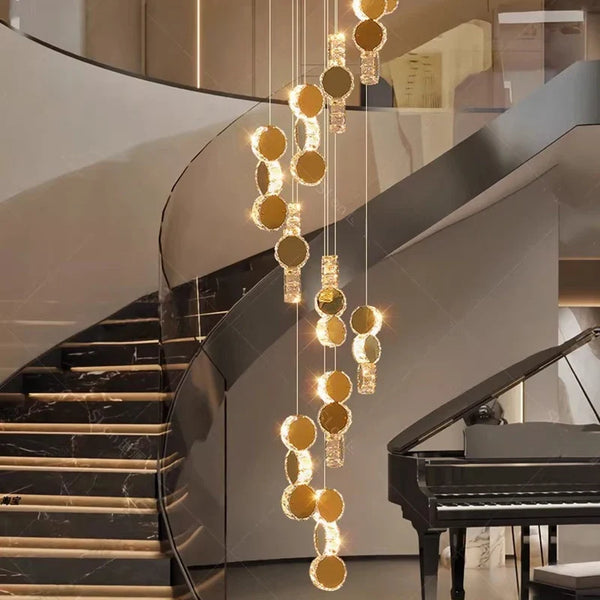 Cascading Crystal Staircase Chandelier | Modern LED Pendant Light for High Ceilings & Foyers