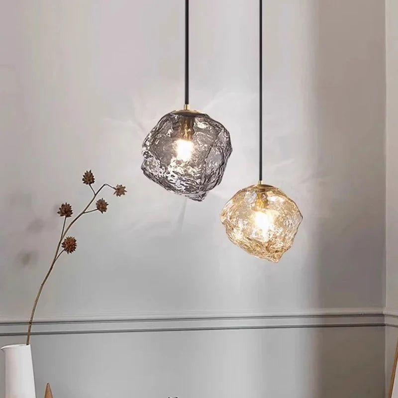 Glass Stone Multi-Head Pendant Chandelier – Dimmable LED, Staircase & Living Room