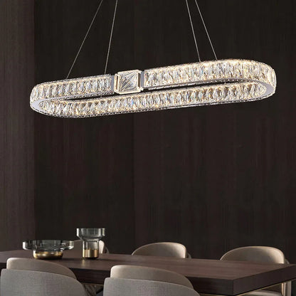 Modern Crystal Ring Chandelier | Gold LED Pendant Light for Living Rooms, Dining Rooms & High Ceilings
