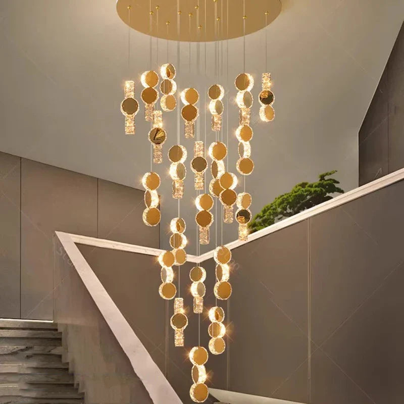 Cascading Crystal Staircase Chandelier | Modern LED Pendant Light for High Ceilings & Foyers