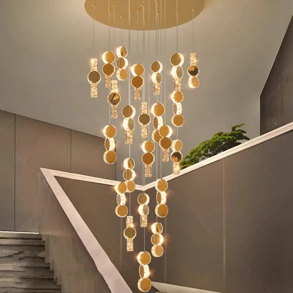 Cascading Crystal Staircase Chandelier | Modern LED Pendant Light for High Ceilings & Foyers