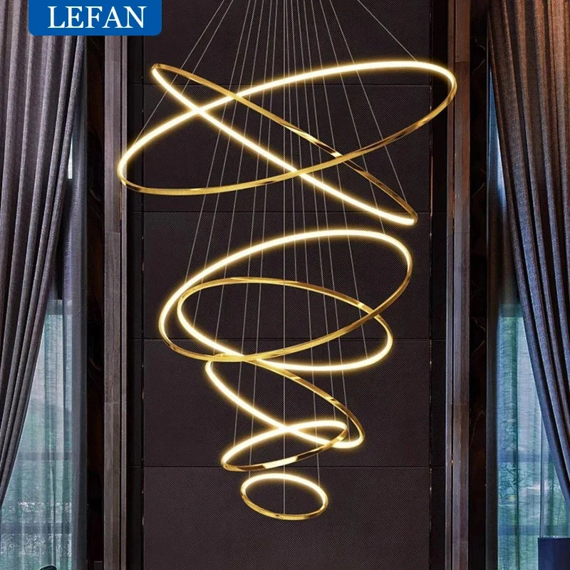 Modern Black Gold Aluminum Staircase Pendant Light