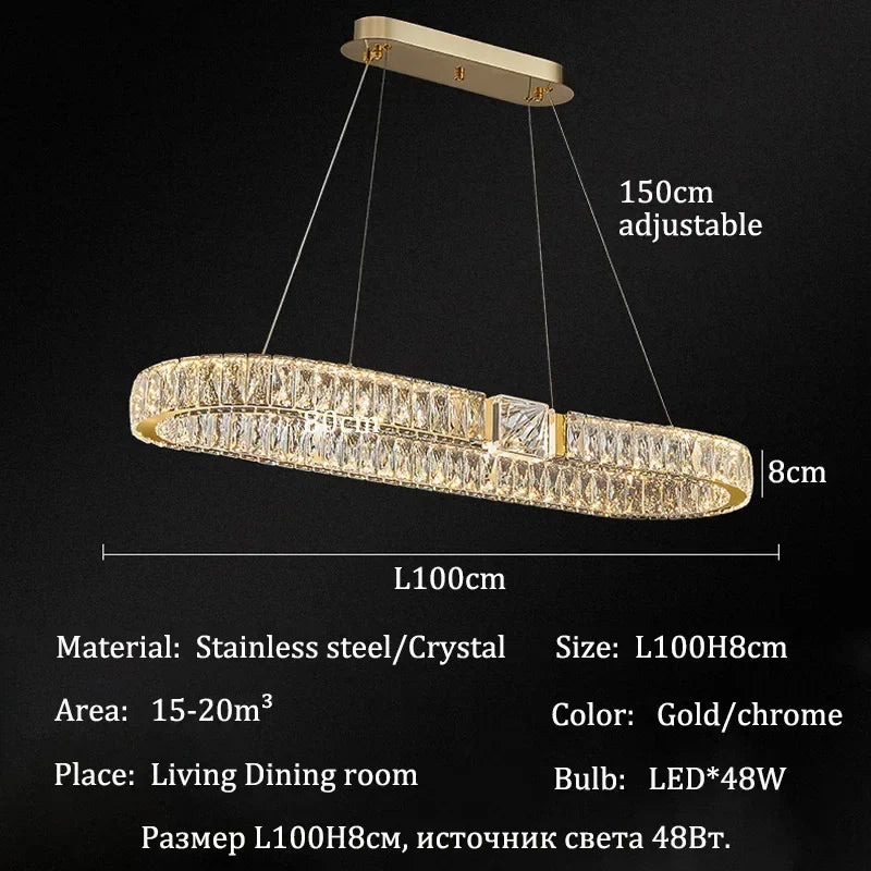 Modern Crystal Ring Chandelier | Gold LED Pendant Light for Living Rooms, Dining Rooms & High Ceilings