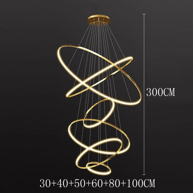 Modern Black Gold Aluminum Staircase Pendant Light