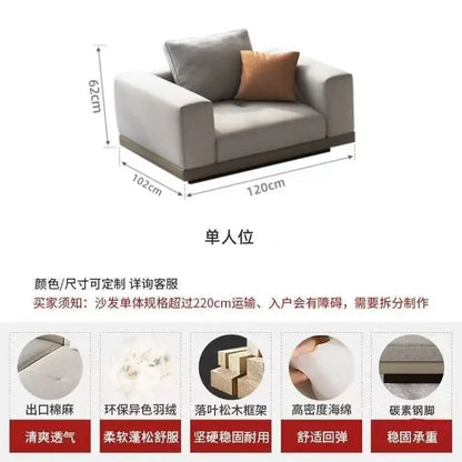 Cotton Linen L-Shape Sectional Sofa – Italian-Style Floor Seating with Removable Covers
